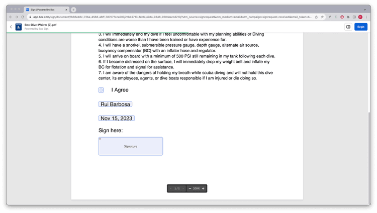 Document ready for sign with the name pre-populated